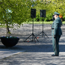8. mai: Kong Harald taler og legger ned krans på Nasjonalmonumentet under minnemarkering på Akershus festning. Foto. Foto: Terje Pedersen / NTB scanpix